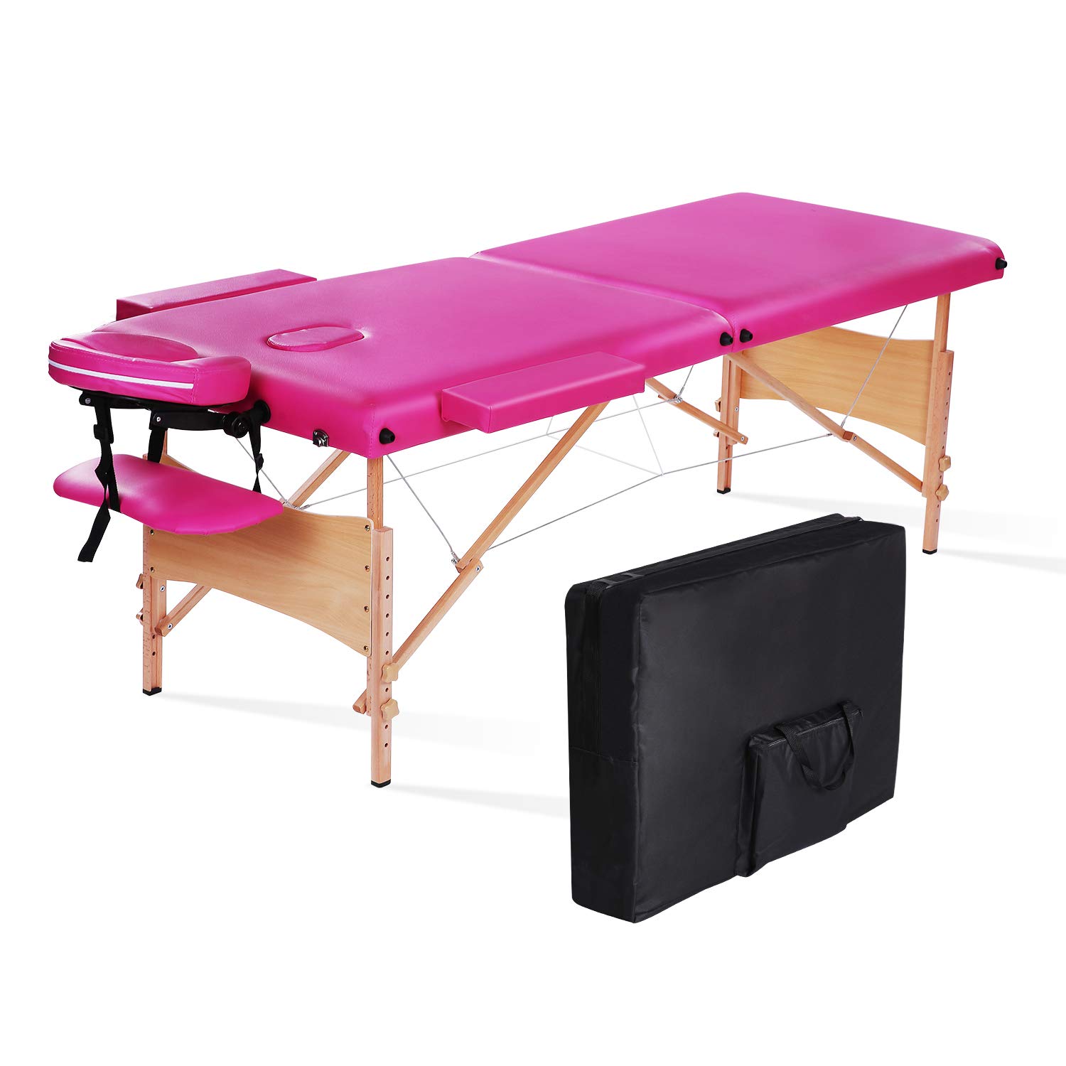 WAX BEAR Massage Table Bed Professional Portable Facial SPA Bed Heigh Adjustable with Carrying Bag 2 Fold, Pink. (Pink)