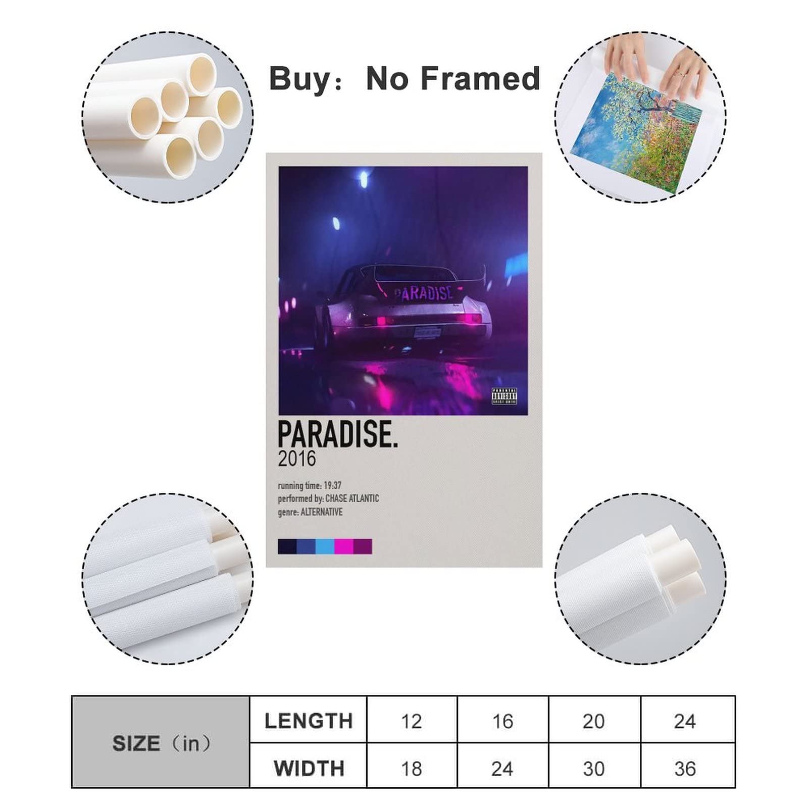 Paradise – Chase Atlantic Poster sur toile pour chambre à coucher, bureau, chambre, cadeau sans cadre : 40 x 60 cm