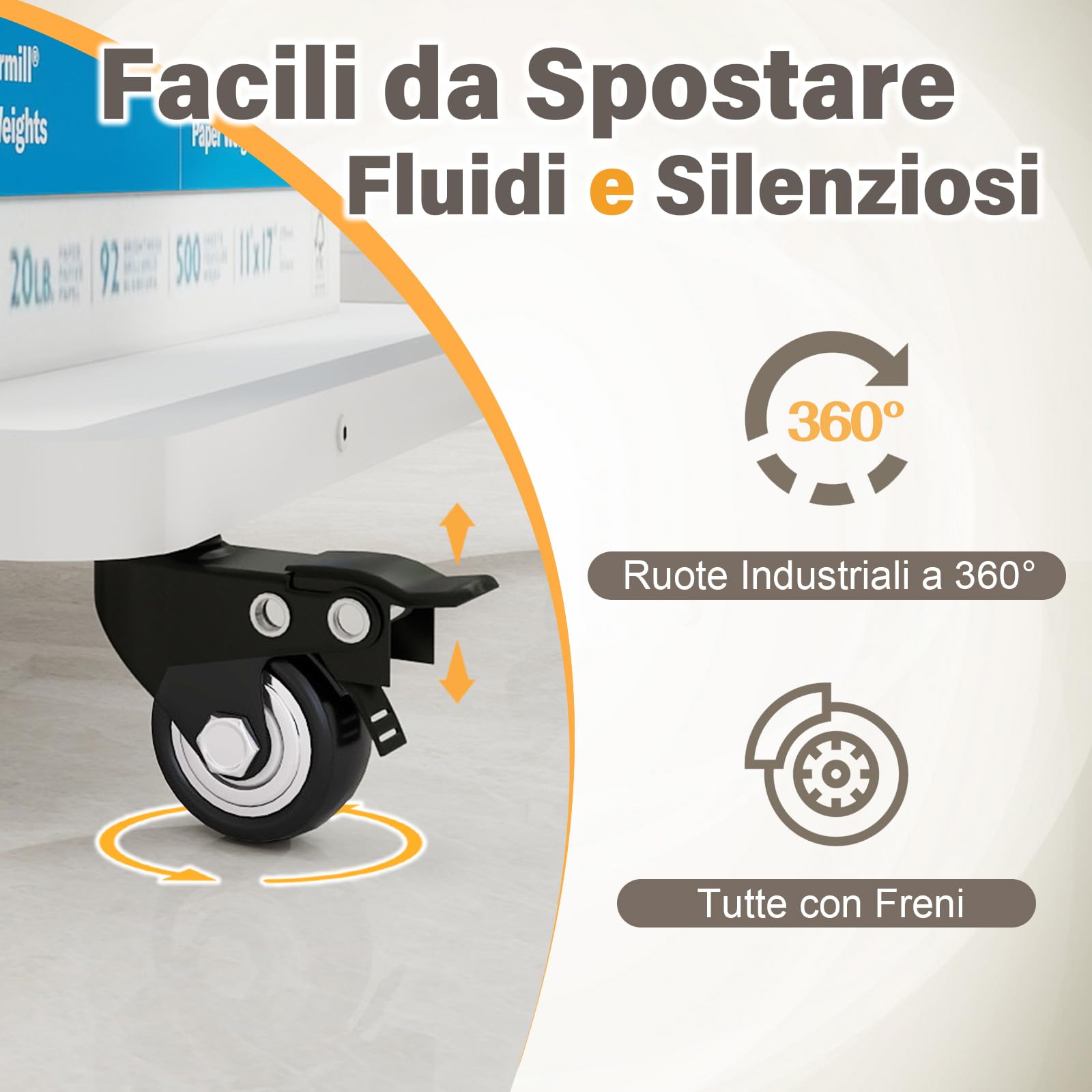PUNCIA Supporto per Stampante a 3 Livelli Mobile Comodini 60x50x68CM Carrello Porta Tavolino di Stoccaggio con Ruote Scaffale Porta Stampante Sotto Scrivania in Legno per Ufficio e Casa (Bianco)