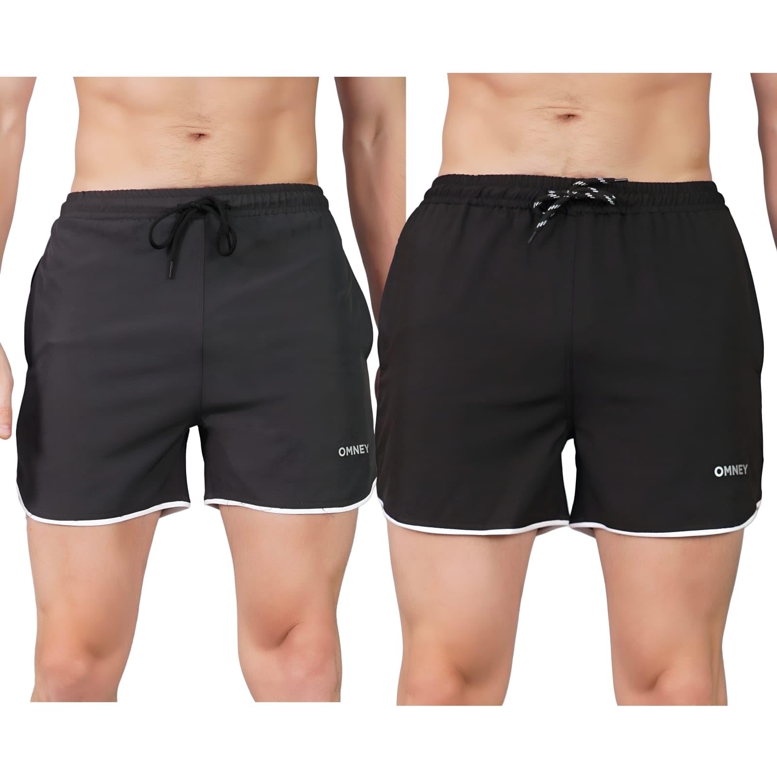 Omney Men's Drawstring, Elasticated Waistband Shorts, Set of 2, Black and Grey-image-28