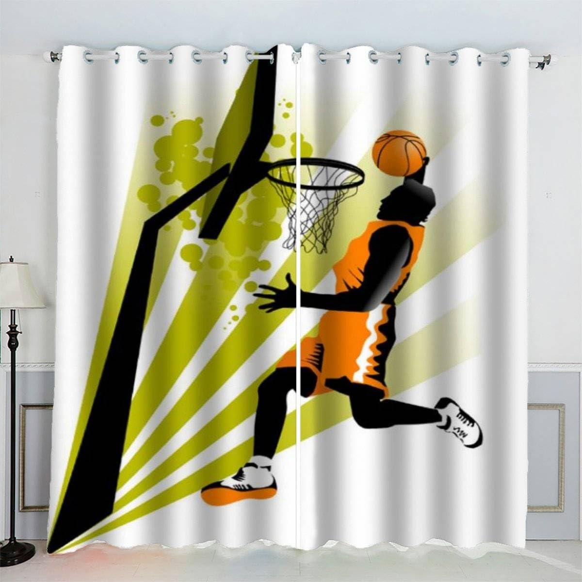AKATIE Blackout Curtain Basketball Sports Theme Kid Insulated Drapes Basketball Player 3D Print Eyelet Window Curtains for Boys Girls Teens Children kids Bedroom Set of 2 Panels (W150xL166cm)