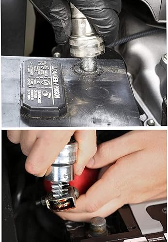 Miniatura 2 de Kit de limpieza de baterías de automóvil 12 piezas de terminales de batería anticorrosión arandelas de fibra 6 rojas y 6 verde más 2 cepillos de