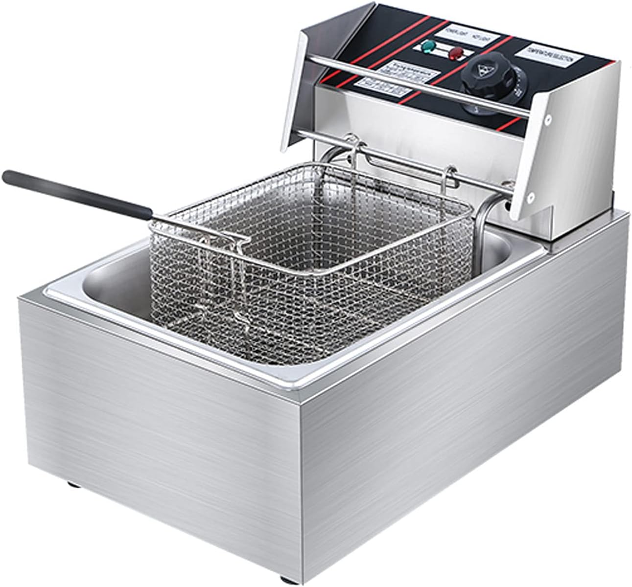 Deep Fryer Electric Fryer Commercial Single Cylinder Tank Fryer Stainless Steel Electric Fryers with Detachable Baskets and Lids, Intelligent Constant Temperatu,10 L,10 L