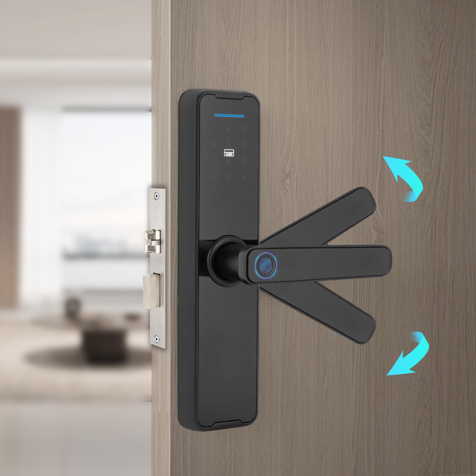 Cerradura digital inteligente para puerta con huella dactilar, teclado digital con manija de puerta, cerradura electrónica con 5 modos de desbloqueo, para casa, apartamento, oficina, puerta de casa