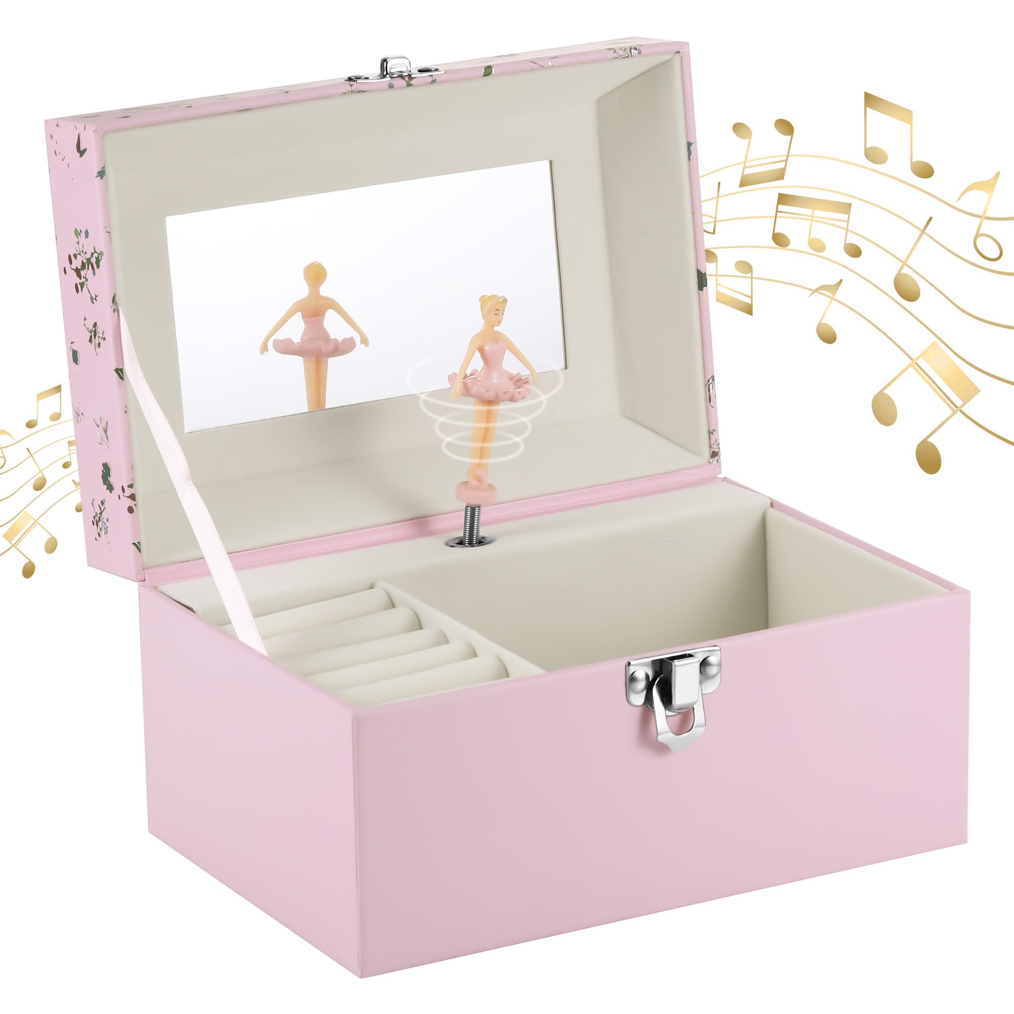 Huiguli Jewellery Box Musical for Girls, Ballerina Jewellery Box Musical with Rotating Ballerina, Gifts for Girls Kids Children Ages 3-10, Music Box Jewel Storage Case, Pink