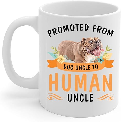Lovesout Promoted from Red American Bully Dog Uncle to Human Uncle Coffee Mug White Ceramic Cup 11oz