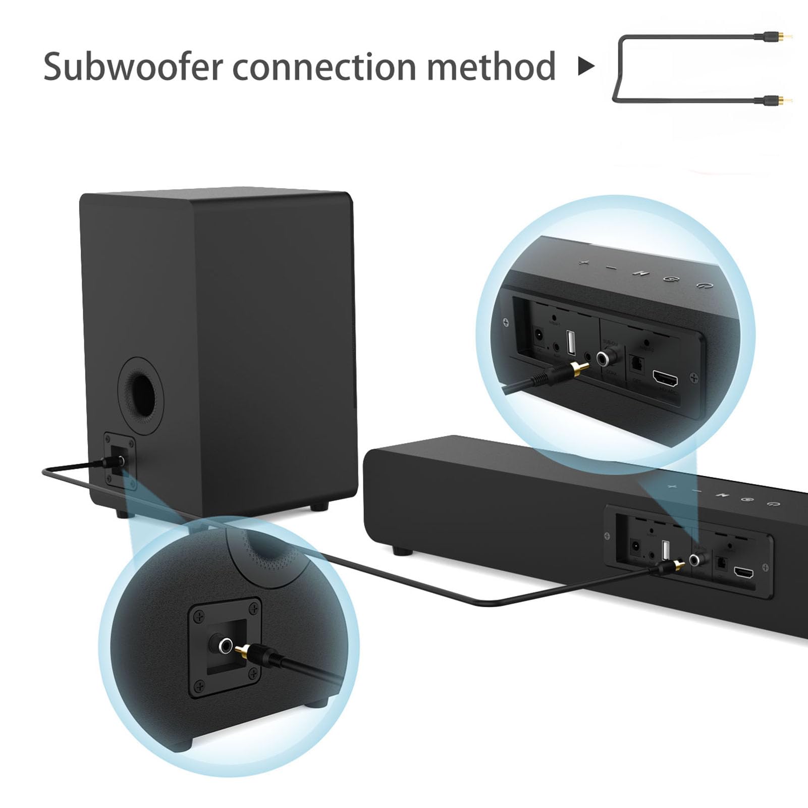 Goshyda Soundbar con Subwoofer, system di Altoparlanti Home Theater Bluetooth 6.3, Audio Surround 2.1 con Interfaccia Multimediale HD ARC, Ottico, AUX, USB, per Film, Musica, Feste (Spina europea)