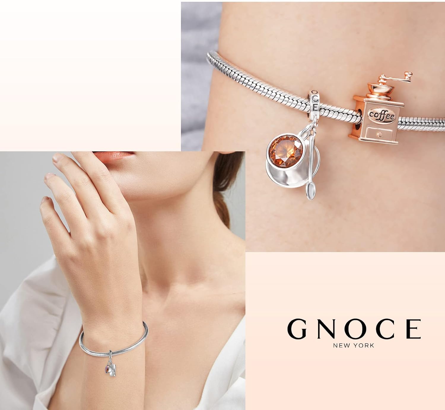 Miniatura 4 de GNOCE Rose Gold Pendant Charm for Women Sterling Silver Coffee Cup Dangle Charms for BraceletNecklace Christmas Jewelry Gift For Mom Sister Daughter