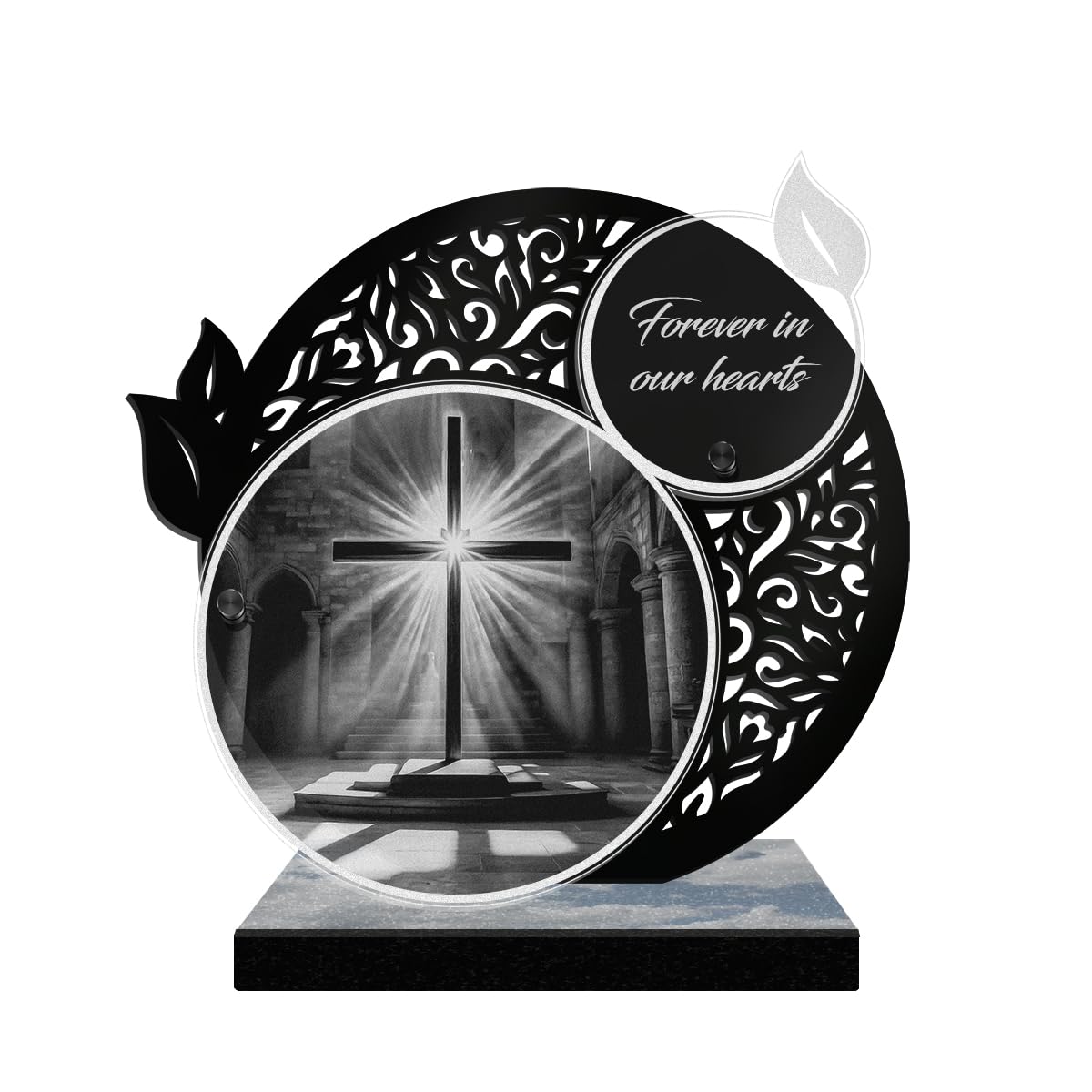 ETERNEL - Personalized Lace Memorial Plaque - Christian Cross, Church, Christian - Customizable text, laser-engraved memorial plaque for tribute, tombstone, mortuary, ceremony