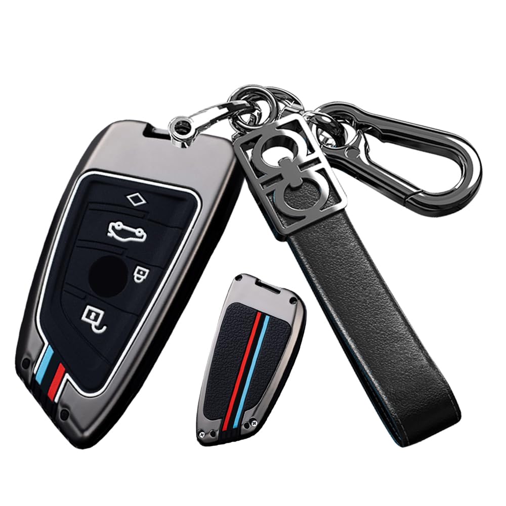 Custodia Per Chiave Auto BMW In Pelle E Alluminio - HIBEYO, Colore Nero - Compatibile Con Serie 1-7, X1-X6, M5, GT - Protezione Completa Antigraffio