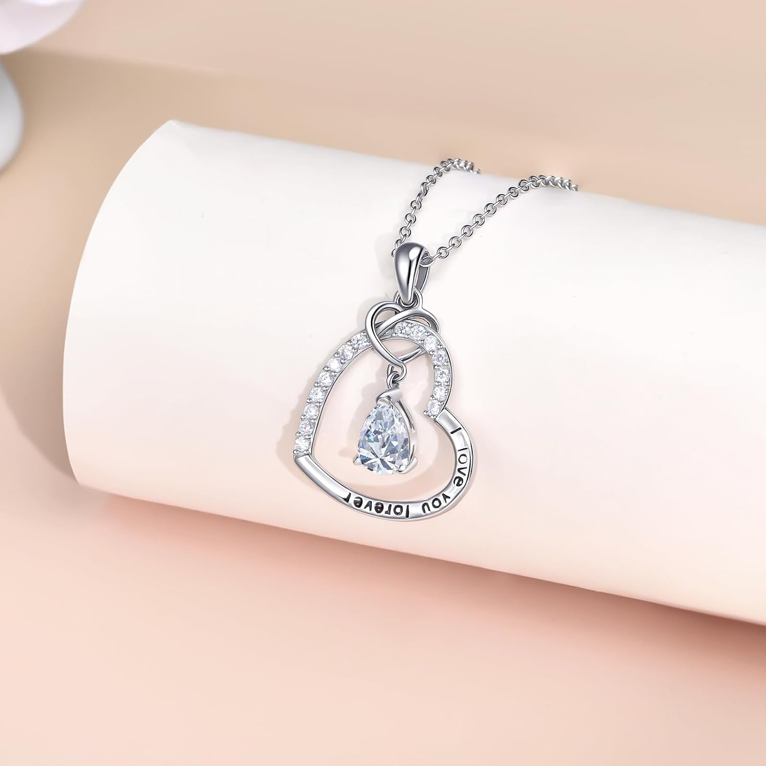 Valentines Day Gifts Heart Necklaces 925 Sterling Silver Birthstone Heart Pendent Necklace I Love You Forever Jewelry Gifts Women Wife Girlfriend Mom Birthday Anniversary Mother's Day Gifts - Image 2