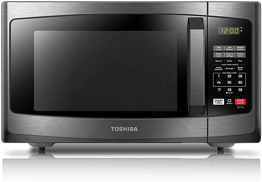 TOSHIBA EM925A5A-BS Countertop Microwave Oven, 0.9 Cu Ft With 10.6 Inch Removable Turntable, 900W, 6 Auto Menus, Mute Function ECO Mode, Child Lock, LED Lighting, Black Stainless Steel TOSHIBA EM925A5A-BS Countertop Microwave Oven, 0.9 Cu Ft With 10.6 Inch Removable Turntable, 900W, 6 Auto Menus, Mute Function ECO Mode, Child Lock, LED Lighting, Black Stainless Steel
