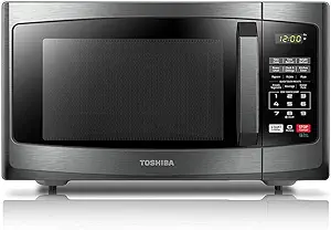 TOSHIBA EM925A5A-BS Countertop Microwave Oven, 0.9 Cu Ft With 10.6 Inch Removable Turntable, 900W, 6 Auto Menus, Mute Function & ECO Mode, Child Lock, LED Lighting, Black Stainless Steel