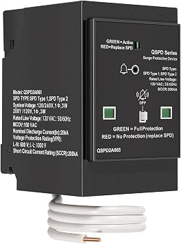 Replacement for Siemens QSPD2A065P Plug-in Surge Protection Device, 2-Pole 65kA 120/240V, 1, 3W, Fits Siemens Type QP Load Centers, Whole House Power Spike Protection, LED Indicator & Audible Alarm