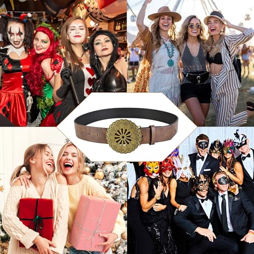 Ayliss Women Wide Disc Belt Vintage PU Leather Wide Waistband Dics Belt Vintage Buckle Retro Cowgirl Metal Buckle Belt4