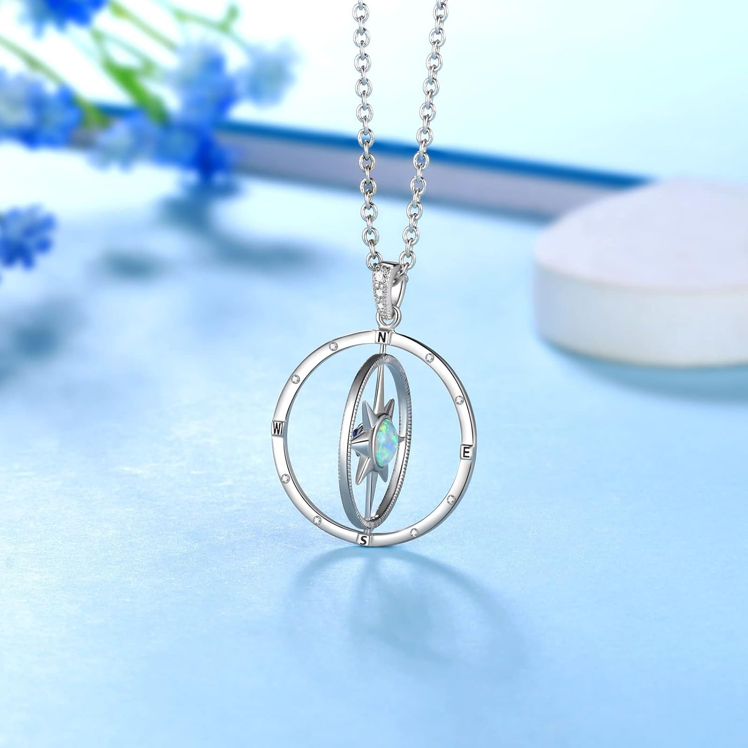 Jewmon 925 Sterling Silver Compass Necklace for Women Graduation Gifts for Her Birthstone Neckalce Charm Compass Birthstone Jewelry Anniversary Birthday Gifts for Daughter Friends Sisters Gifts - Image 5