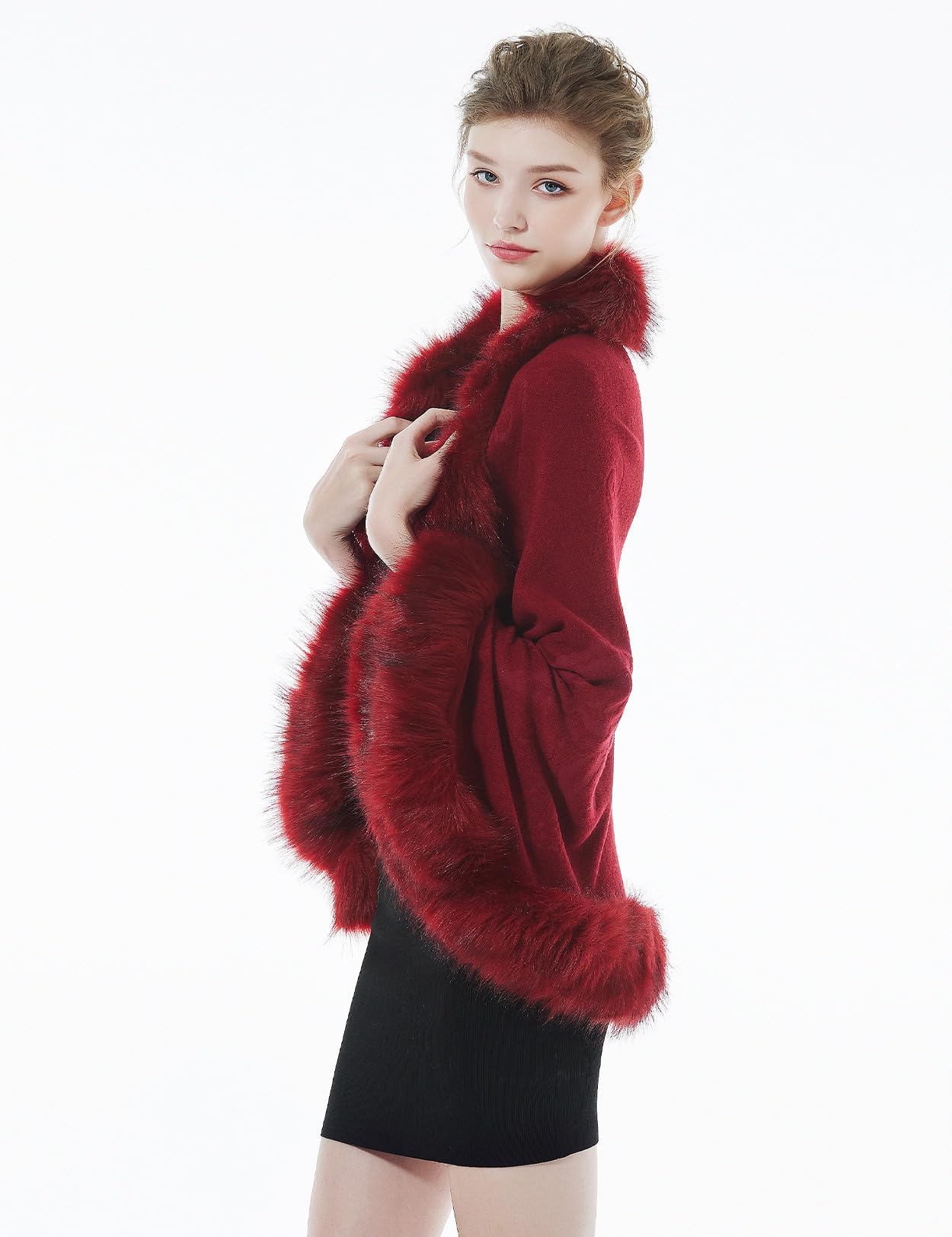 BEAUTELICATE Estola de Pelo Mujer Chal de Piel Sintética de Conejo Capa de Abrigo Punto Poncho Cardigan para Boda Fiesta Invierno