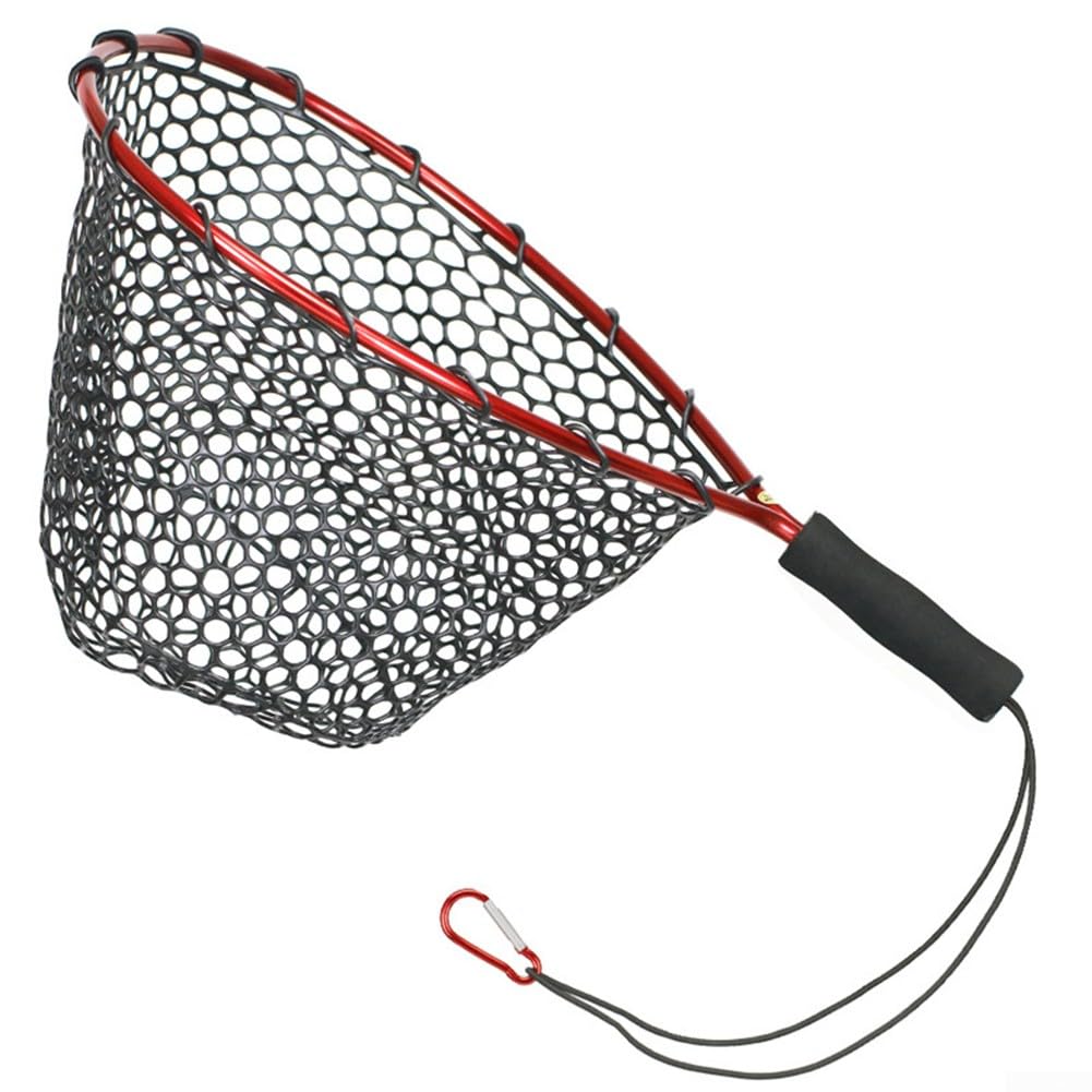 DAZZLEEX Fishing Landing Net, Aluminum Alloy Net Pole + Silicone Net Bag For Bird Fish Catch Release Lightweight Portable(Red)