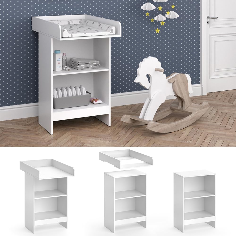Vicco Cómoda Cambiador Leo, Blanco, 60 x 103 cm, con Estante Abierto y Cambiador extraíble