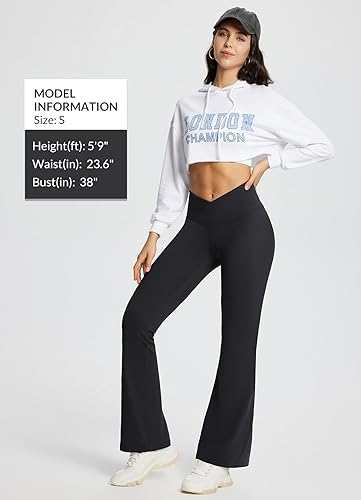 Miniatura 4 de BALEAF Leggings acampanados para mujer, pantalones de yoga cruzados a la moda, cintura alta, casuales, con bolsillos