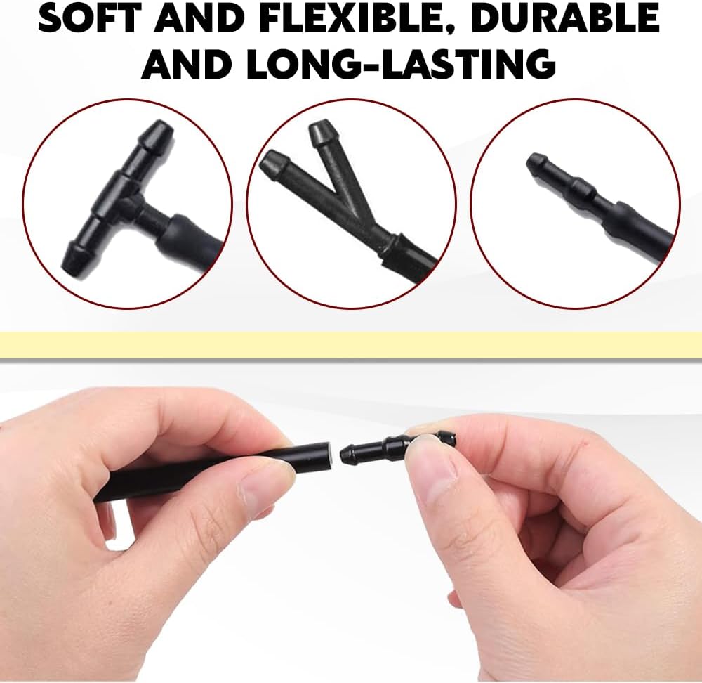 Windshield Washer Hose Kit, Windshield Wiper Hose Repair Kit, 5M/16Ft Rubber Washer Fluid Tubing with 6 PCS Connectors, Universal Connection Water Pump and Nozzle Parts Fit Cars (1 Set #016)