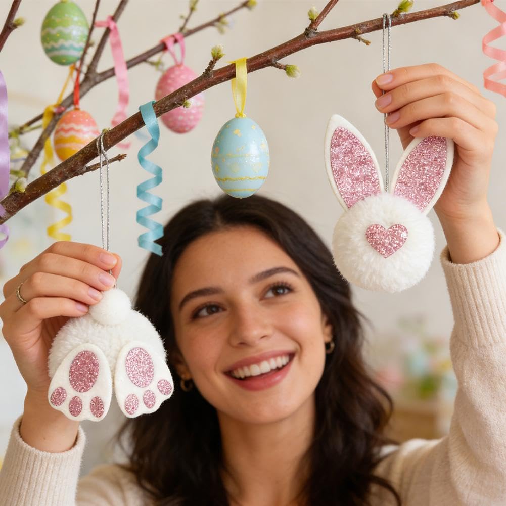Ornamenti a forma di coniglietto pasquale, 24 pezzi, decorazione in peluche per la primavera fai da te, celebrazioni per le vacanze, alberi e rami della camera da letto, design carino con orecchie di