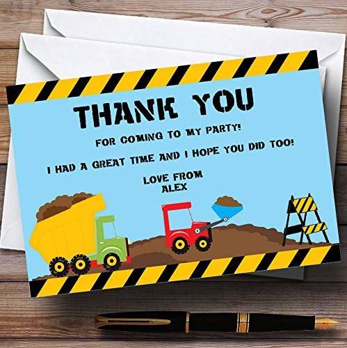 JCB Digger Construction Building Personalized Birthday Party Thank You Cards