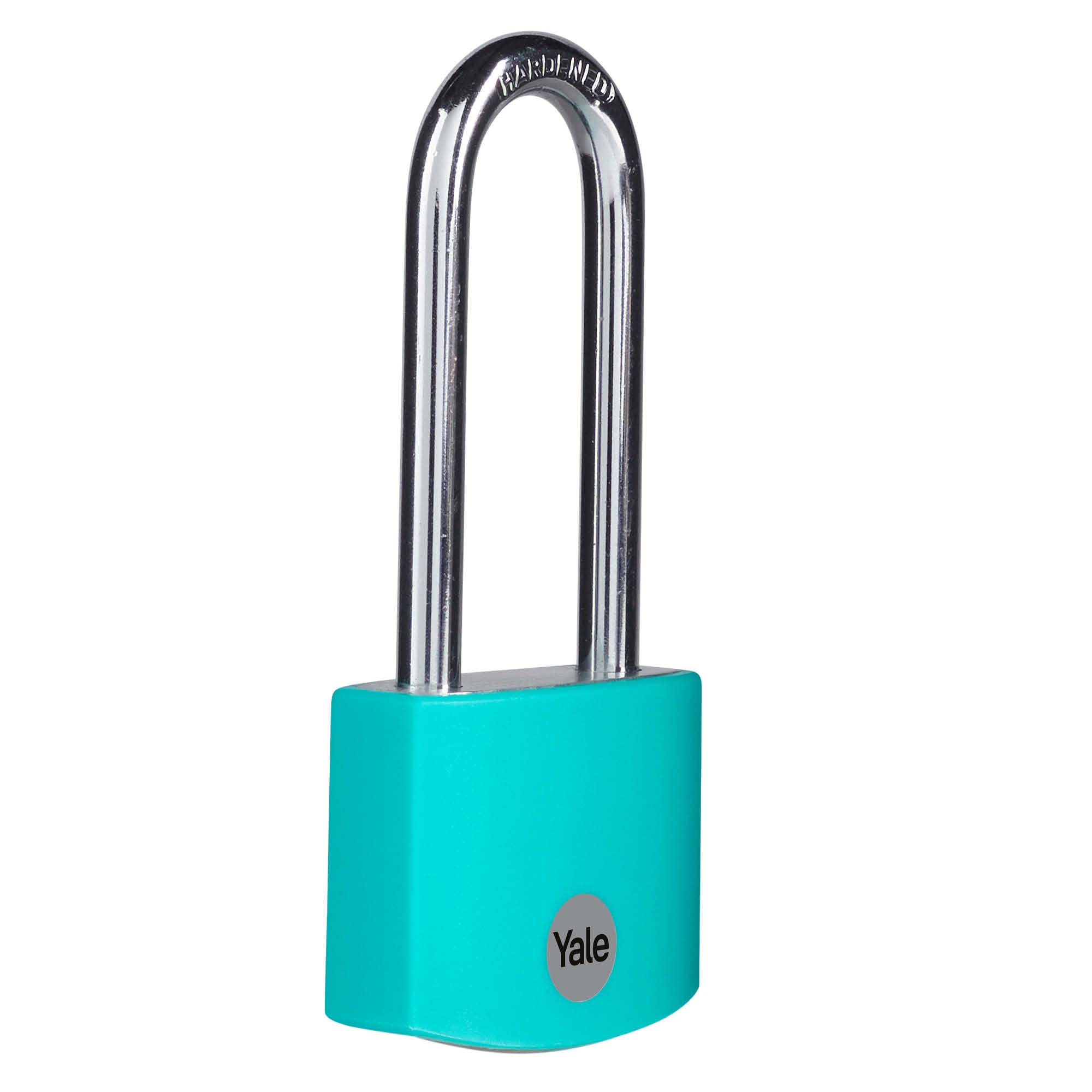 YE3B/38/156/1/TE - Teal Long Shackle Aluminium Padlock (38 mm) - Indoor Lock for Locker, Backpack, Tool Box - 3 Keys - Standard Security