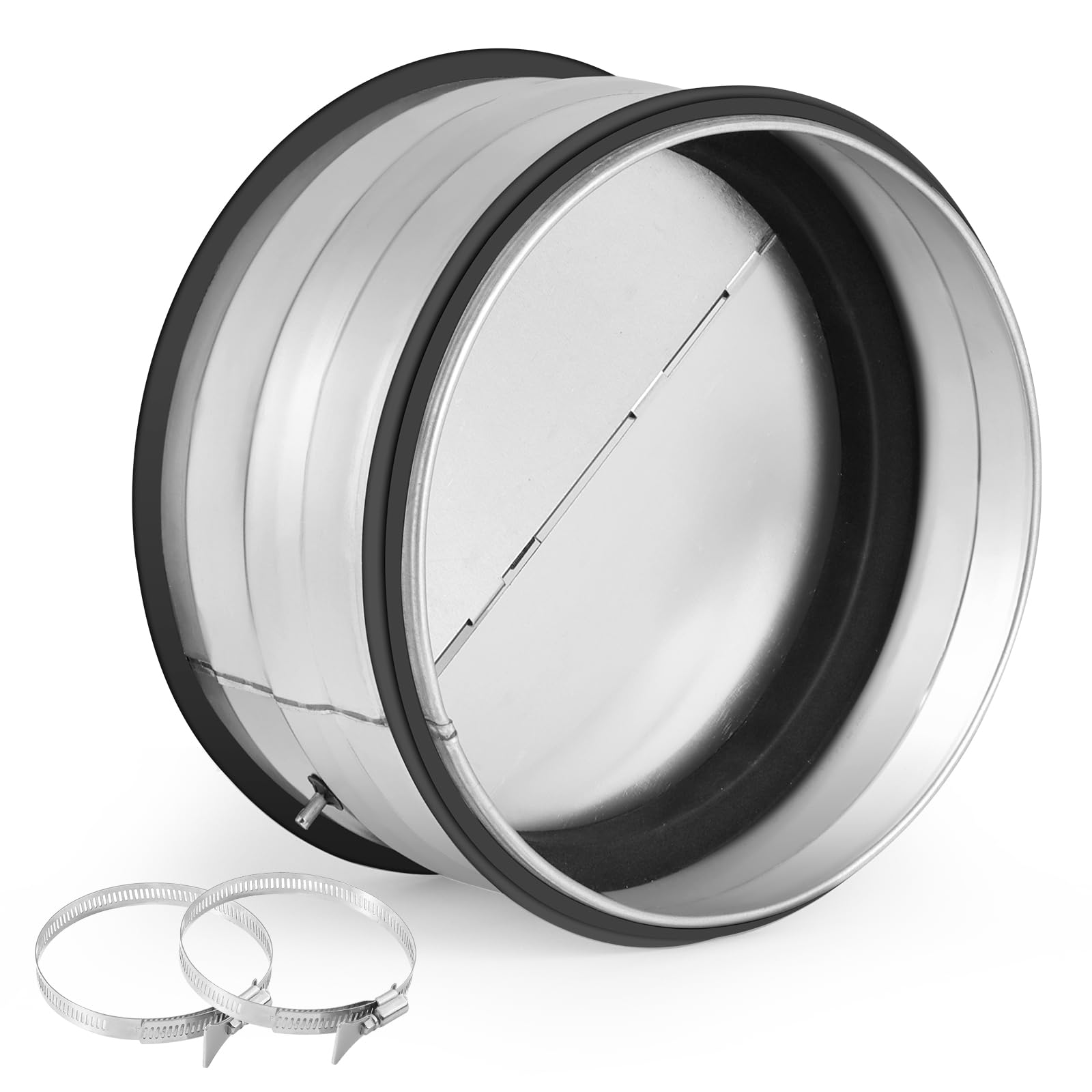 Valvola di Non Ritorno DN 150mm Cappa di Aspirazione, Inserto per Valvola di Non Ritorno in Condotti di Ventilazione, con 2 Morsetti in Acciaio Inox 304 con Maniglie 141-165mm