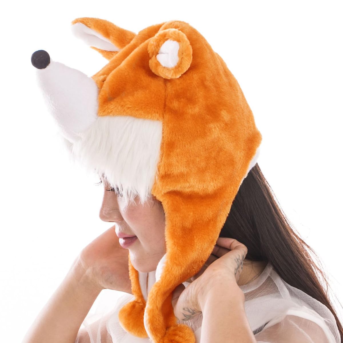 Naichuo Plush Animal Hat with Ear Flaps, Cozy Novelty Party Cap for for Kids Teens Adults Halloween Christmas(Fox) - Image 3