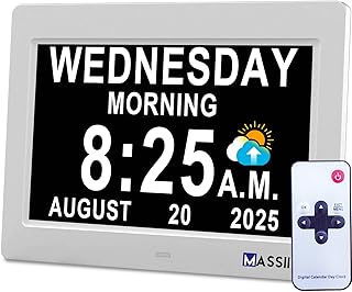 MASSII Upgraded Loud Voice Talking Digital Clock with Time Date, 19 Alarms Custom Reminders, Calendar Clock for Dementia, Auto DST, 10-Levels Auto Dimmer, 8 Colors, Talking Time, with 1.5M Adaptor