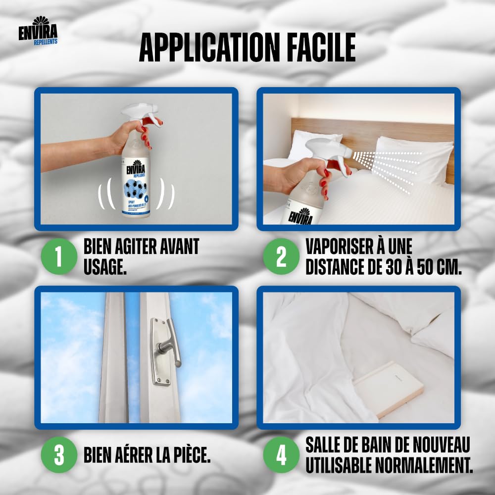 Envira Spray Punaises de Lit - Anti-punaises de Lit à Action Longue Durée - Inodore & A Base d'Eau - 2 Litres
