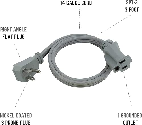 Miniatura 8 de Clear Power Cable de alimentación resistente de 3 hilos, 143 SJT de 10 pies, cable de repuesto para herramientas eléctricas y electrodomésticos,
