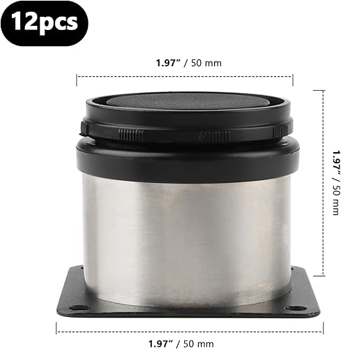 Miniatura 2 de Paquete de 12 patas ajustables para muebles plateados de 2 a 2.4 pulgadas de altura, patas de metal de acero inoxidable, patas redondas de cocina,