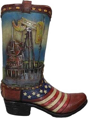 Ebros Gift Ramo de flores decorativo con diseño rústico de campo occidental Derrick Rig Pump Jack Bandera de Estados Unidos, bota de vaquero,