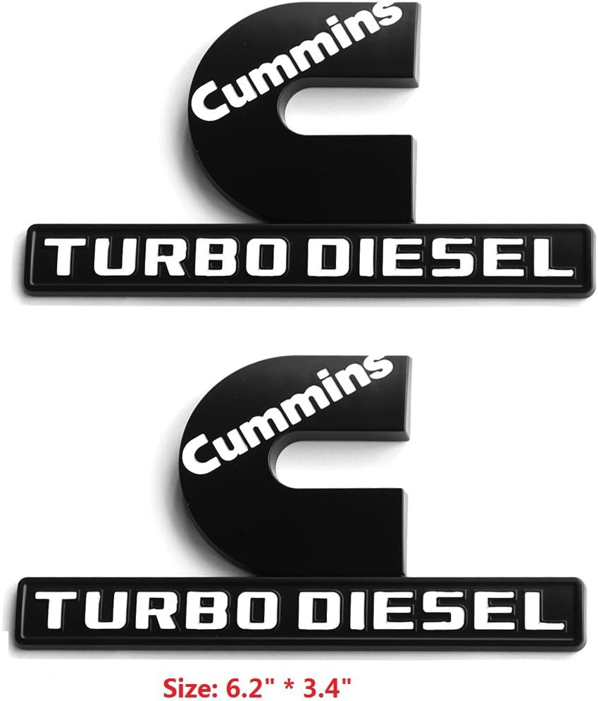Yoaoo 2Pack OEM Black Cummins Turbo Emblem Compatible with 2500 3500 Emblem Matte White 6.2" by 3.4" inches