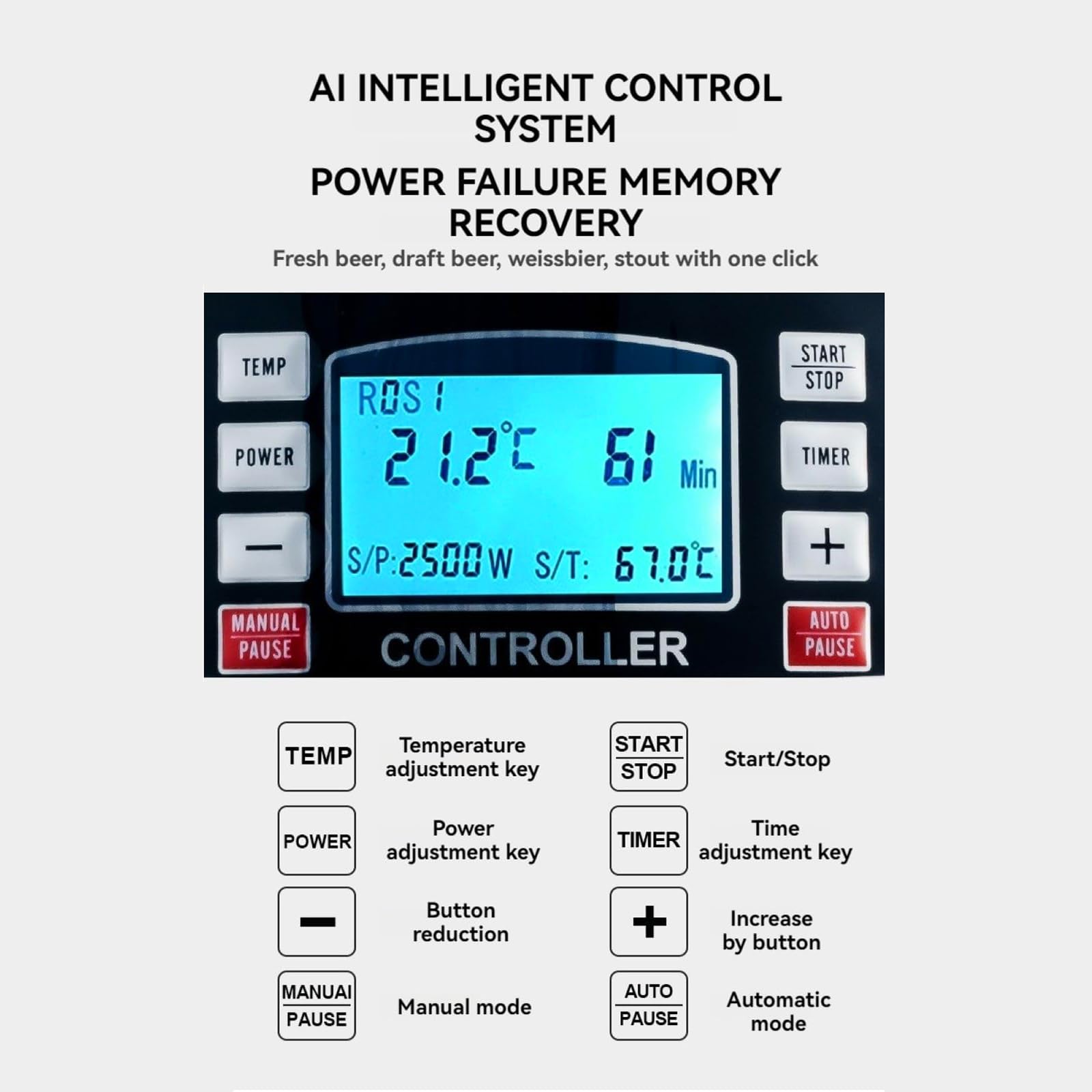 Sistema de Elaboración de Cerveza Eléctrico para Uso Doméstico y Comercial, Equipo de Maceración y Hervido de Cerveza con Pantalla Digital, Kit de Homebrew para Cerveza Artesanal (40L)