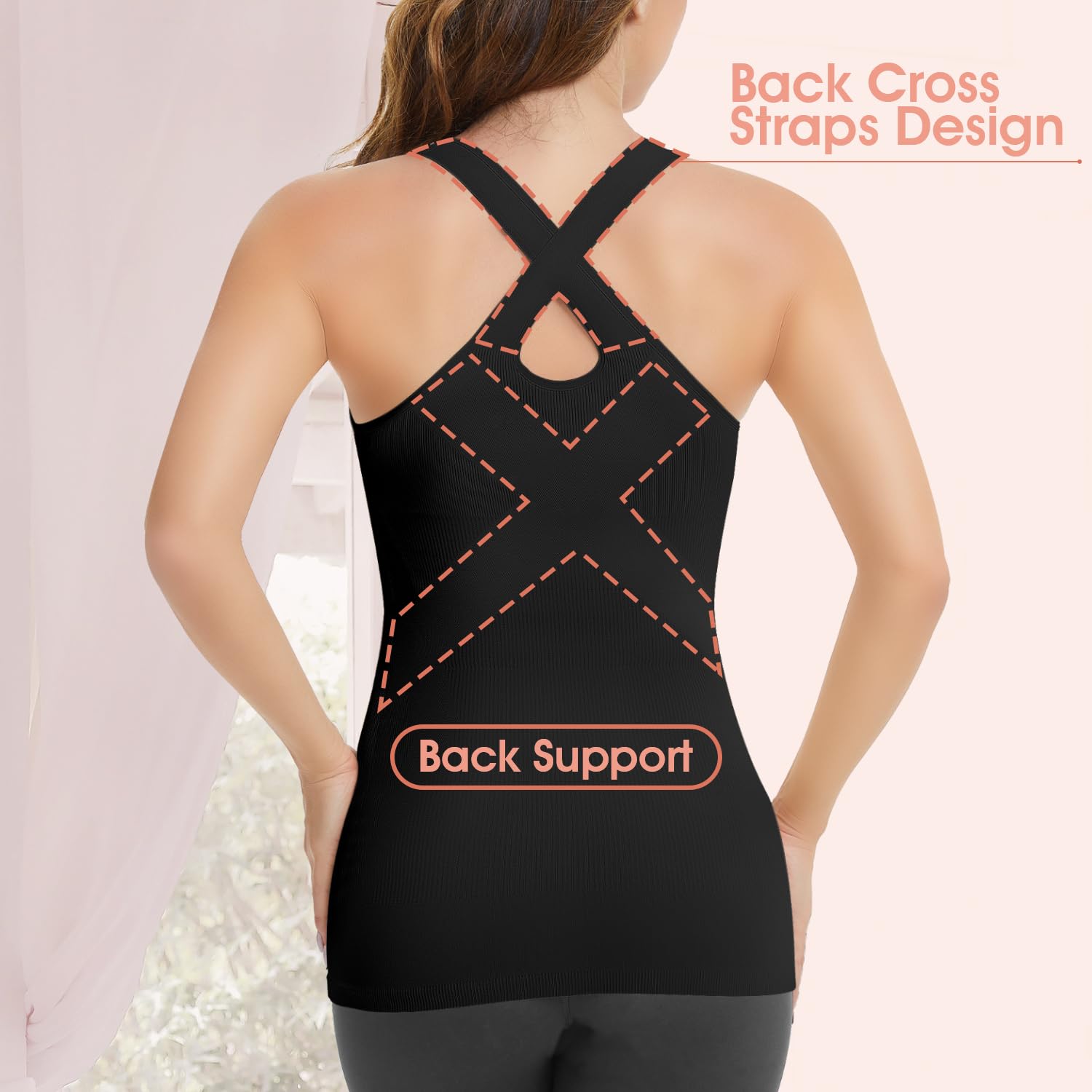 Camisetas sin Mangas de compresión Cami - Camisola Moldeadora Adelgazante con Cuello Redondo Cruzado y Control de Barriga para Mujer
