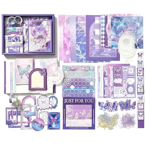 日記帳 162点 文房具セット ノート メモ帳 手帳 ダイアリー ジャンクジャーナルセット シール A6 おしゃれ 小学生 子供 ギフト パープル