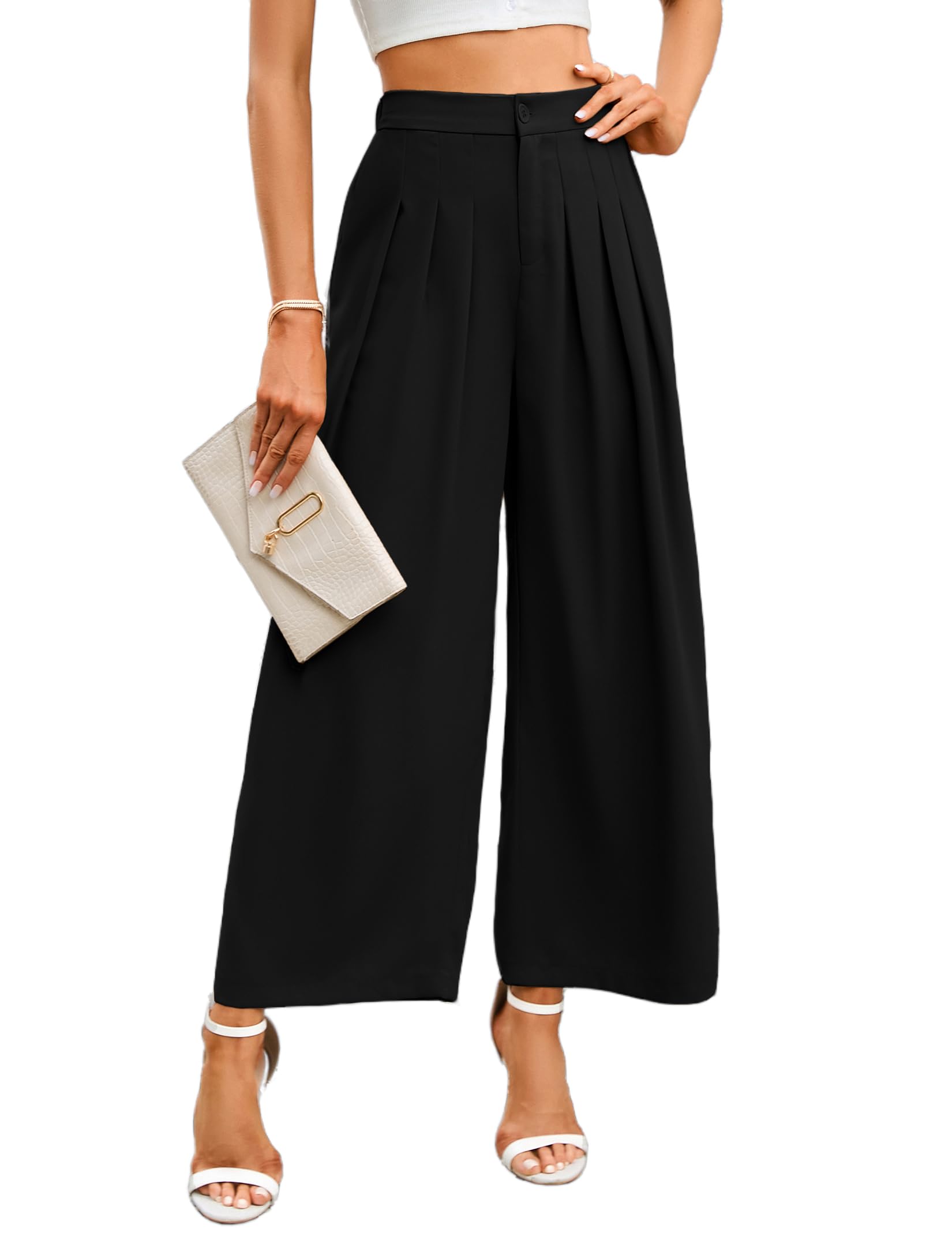 KOJOOIN High Waist Wide Leg Pants for Women Dress Pants for Women Elastic Waist Pleated Loose Fit Flowy