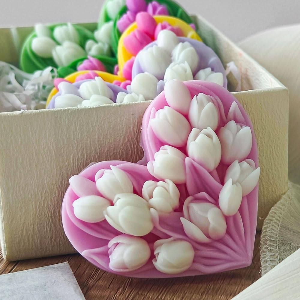 Moldes de silicona con forma de corazón y tulipán, moldes de silicona para manualidades, tulipanes florales, moldes de resina epoxi para flores, tulipán, chocolate, velas, jabón, suministros para