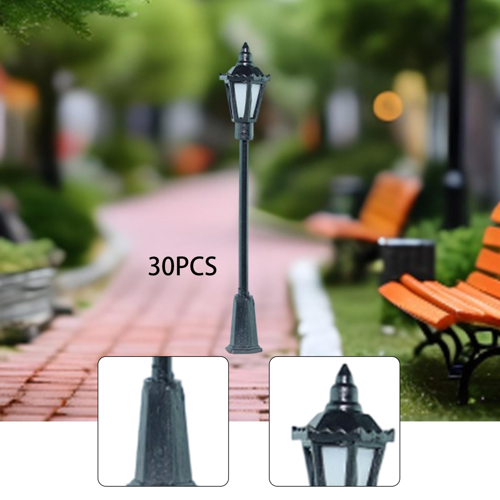 Modèles miniatures de lampadaires à l'échelle HO/OO (1:75) pour réseaux ferroviaires miniatures, projets de bricolage, accessoires de photographie, 30 Pièces