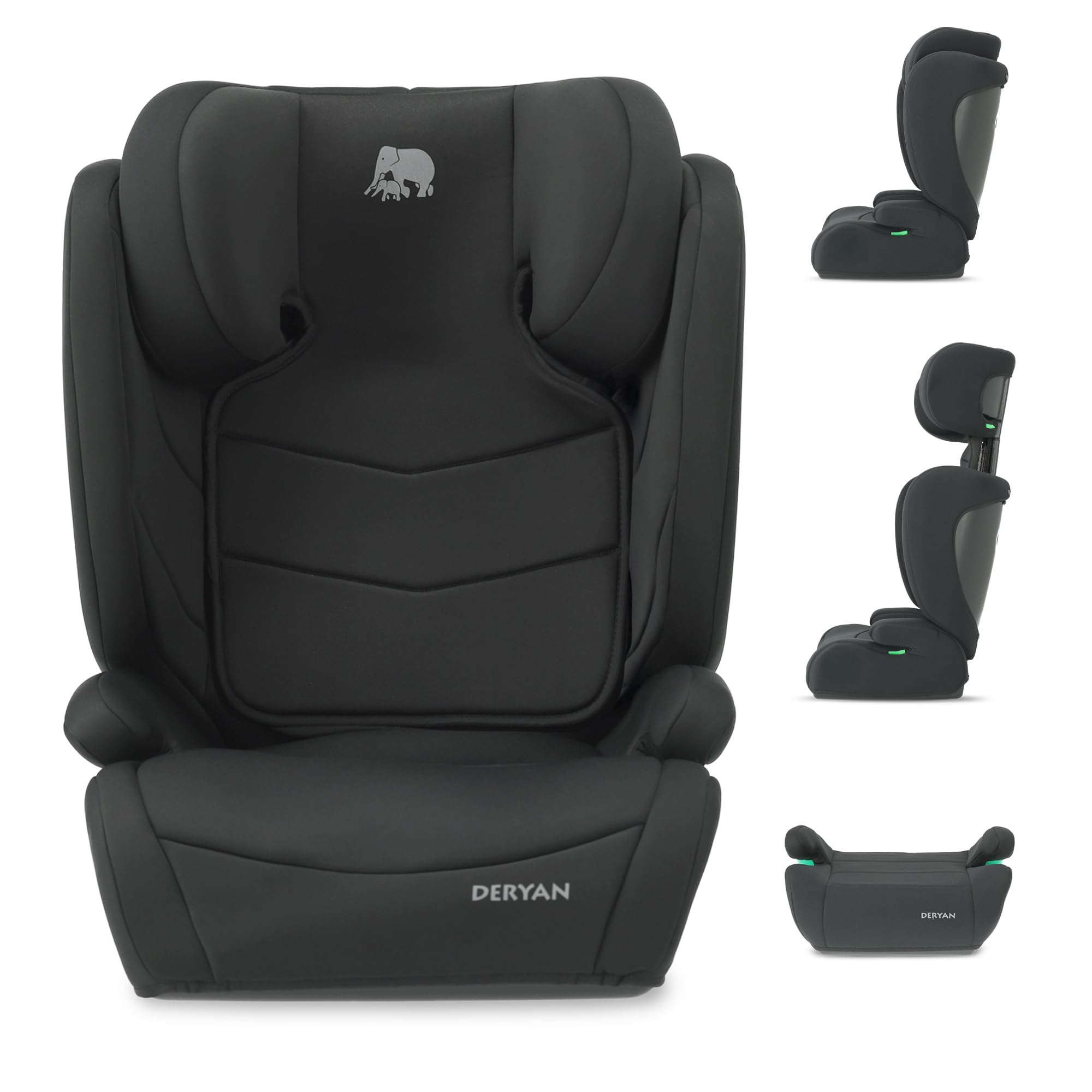 Deryan Charlie i-Size Kindersitz 100-150 cm Gruppe 1/2/3 9-36 kg 3,5-12 Jahre Autokindersitz mit Gurtbefestigung Schwarz