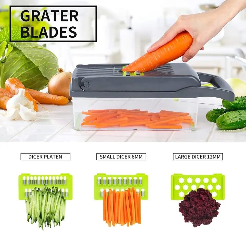 Miniatura 5 de Premium Kitchen Multi 12 en 1 Manual Mandolina Frutas Verduras Cortador Cebolla Dicer Verduras Cortador Vegetal Picador