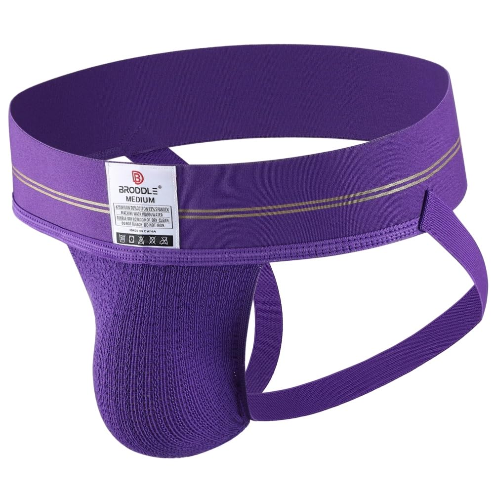 Broddle Men's Purple Jockstrap Stretchy Nylon Mesh Pouch Performance Workout Athletic Supporters For