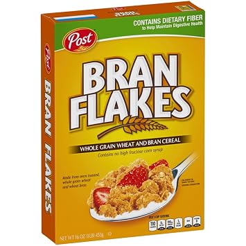 Post Bran Flakes, Whole Grain Wheat & Bran Breakfast Cereal, Excellent Source of Fiber, 16 Ounce Pack of 1