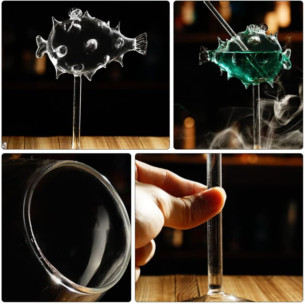 2pcs Creative Martini Glasses for Party Cocktail Glass Fish Shaped Cocktail Glasses Puffer Fish Mojito Glass Party Goblet for Bar Club Restaurant - Image 8