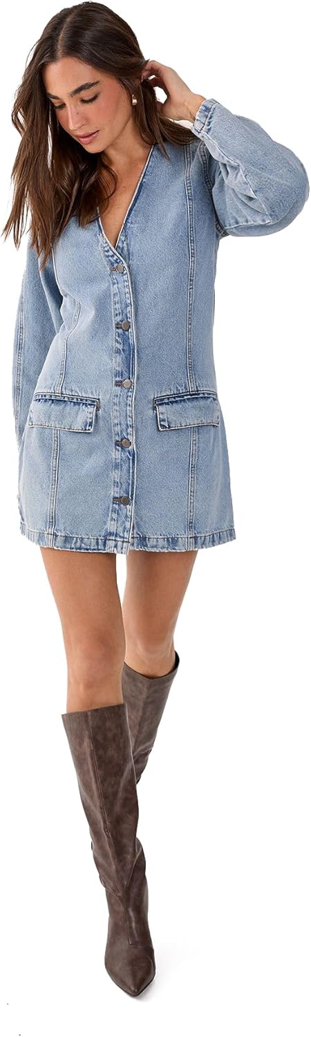 Nasty Gal Denim Button Through Cocoon Sleeve Mini Dress