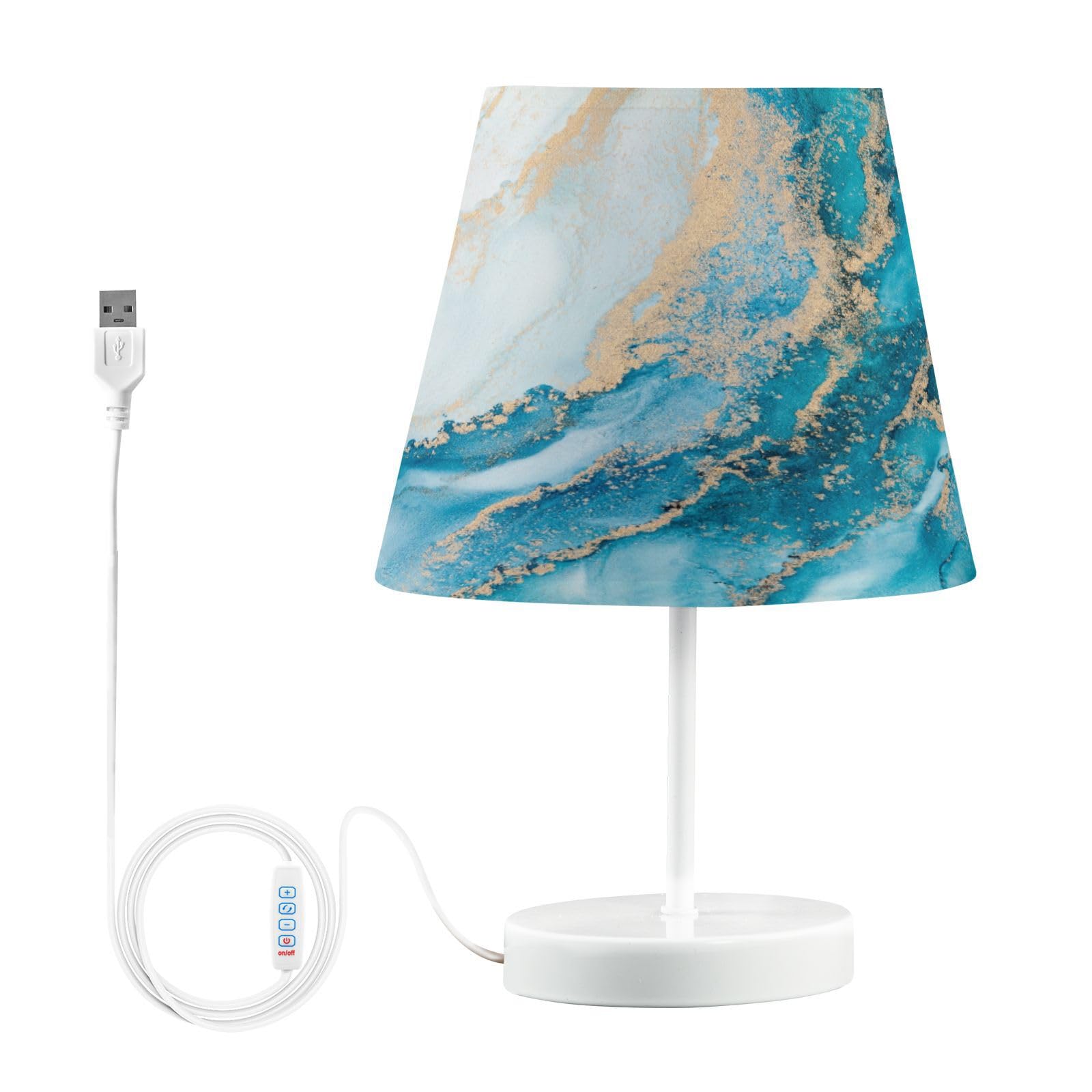 Mnsruu Bedside Table Lamps with USB Ports, Teal Turquoise Gold Marble Pattern Nightstand Desk Lamps for Bedroom Living Room, Office,S