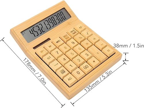 Miniatura 6 de Calculadora de bambú, calculadoras solares de madera con pantalla LCD digital de 12 bits, calculadoras de escritorio de función estándar básica con
